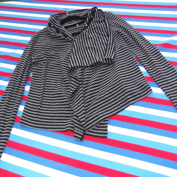 Theme Sweaters - THEME Snap Assymetrical Stripe Cardigan S